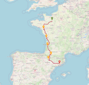 itinéraire vers l'Espagne